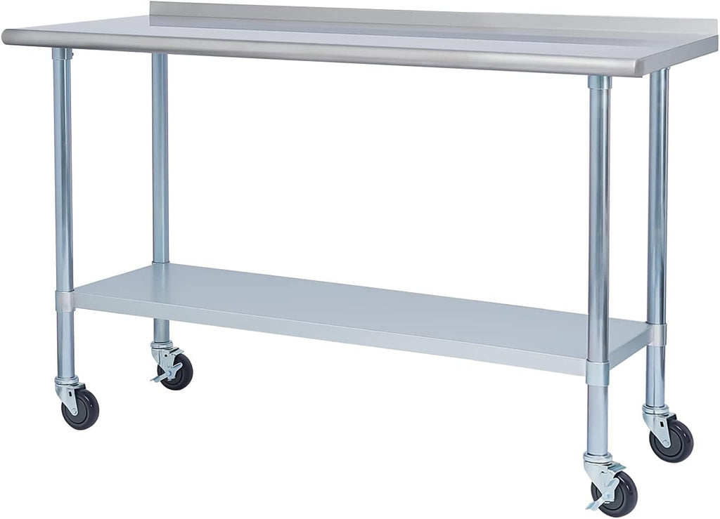 Stainless Steel Metal Work Table with Backsplash, 24 x 60 Inches M9420