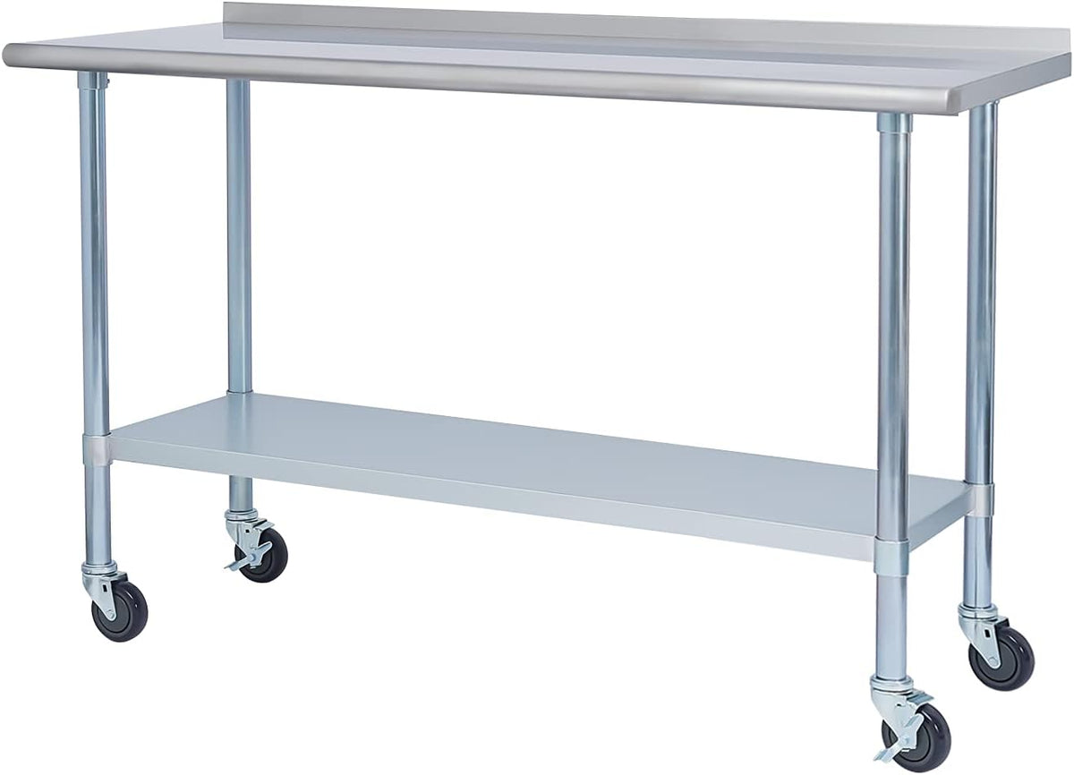 Stainless Steel Metal Work Table with Backsplash, 24 x 60 Inches M9420