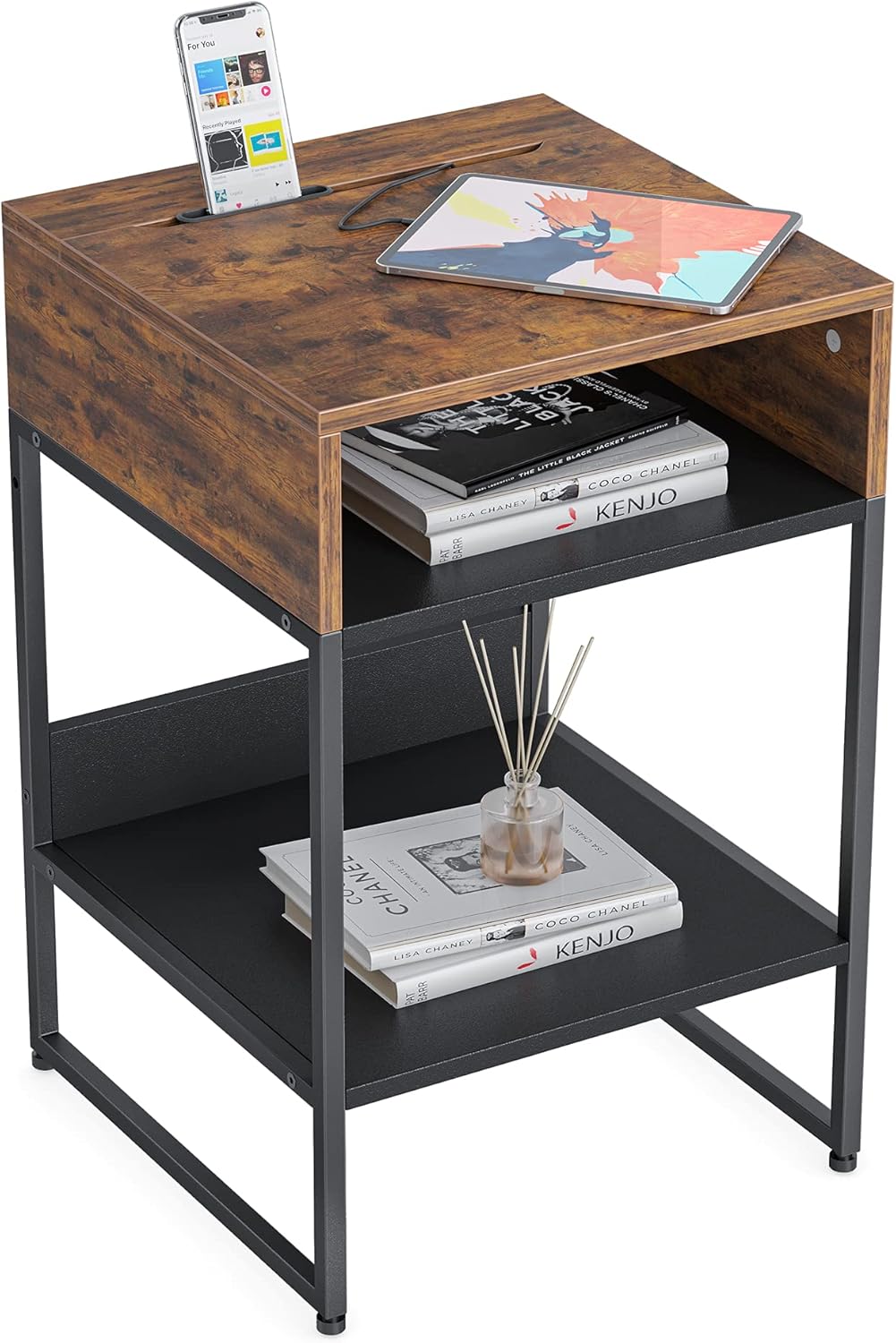 Rustic Brown Side Table with Storage Compartment V53525