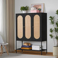 Large 3 Door Rattan Wardrobe Closet with Shelves and Hanging Rail E9674