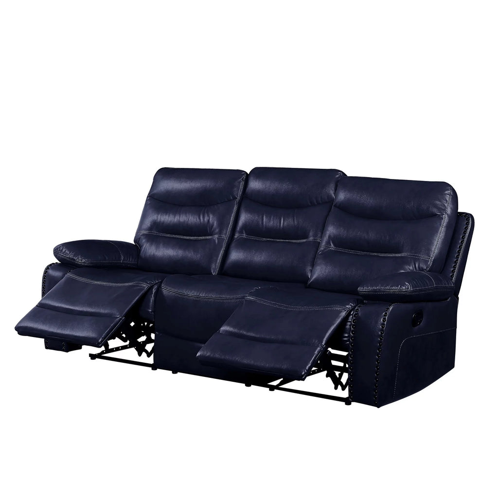 Navy Blue Leatherette Tufted Motion Sofa E6403