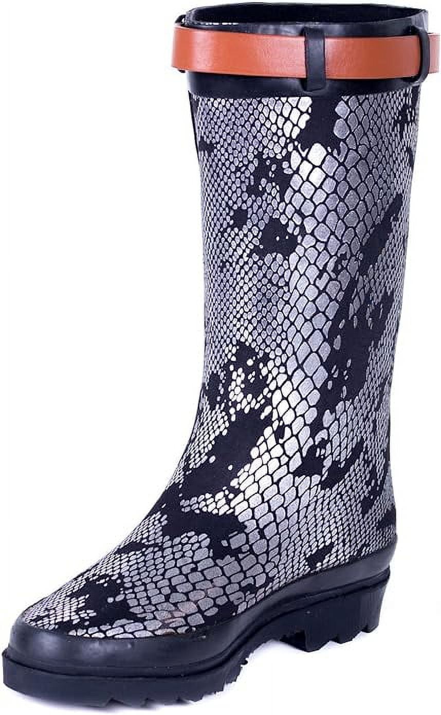 Metallic Snake Skin Print Rain Boot D226