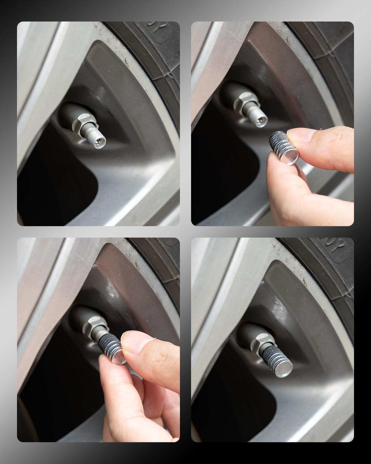 Grey Tire Valve Stem Caps 4 Pack O202
