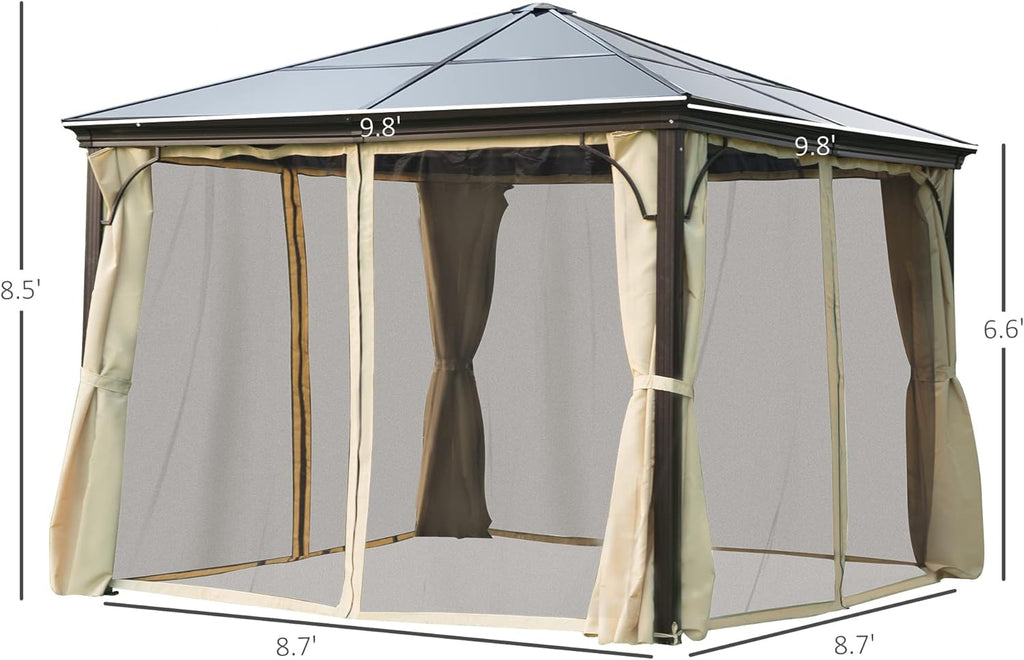 10x10 Polycarbonate Hardtop Gazebo with Curtains and Netting N973799