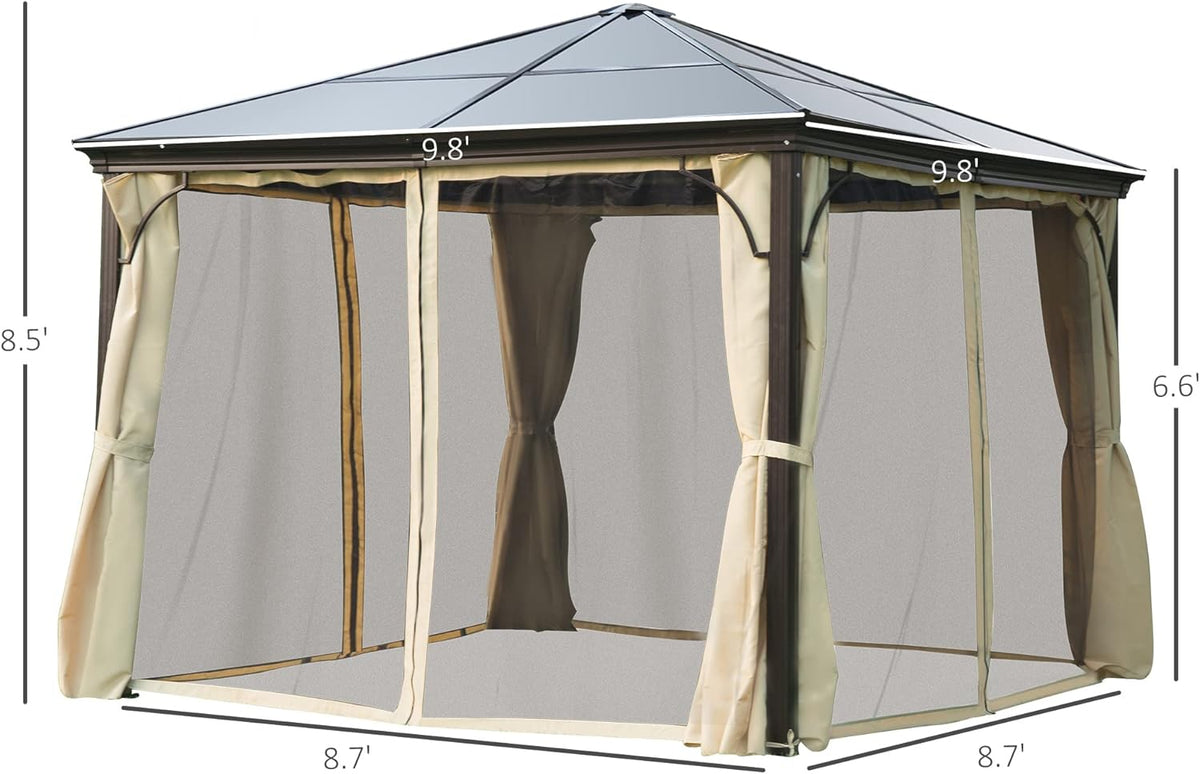 10x10 Polycarbonate Hardtop Gazebo with Curtains and Netting N973799