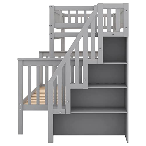 Twin Over Twin/Full Bunk Bed with Twin Size Trundle and Drawers, Solid Wood P323873