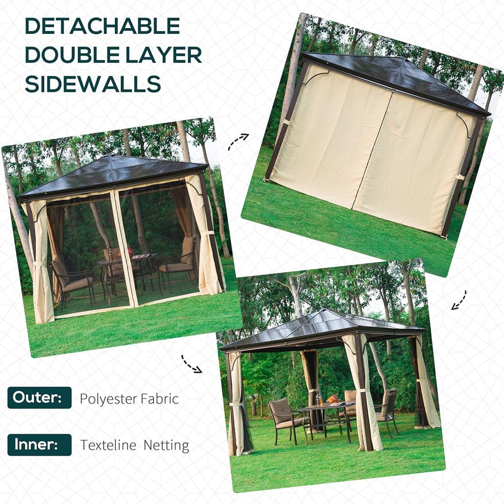 10x10 Polycarbonate Hardtop Gazebo with Curtains and Netting N973799