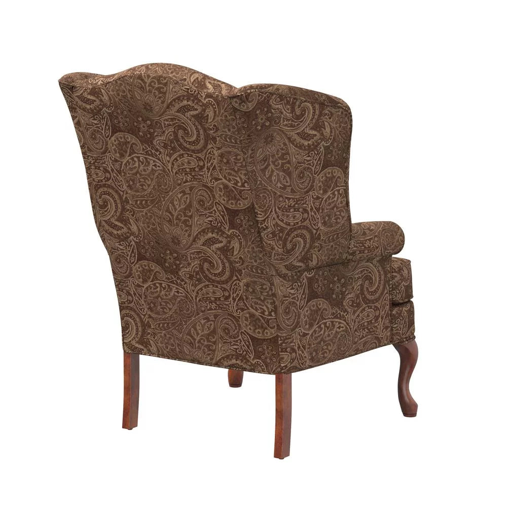 Paisley Cocoa Brown Chenille Fabric Wing Back Accent Chair T6201