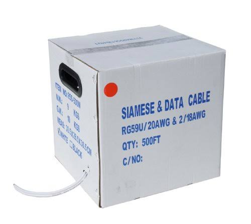 RG59 Siamese Cable with 18/2 Power and 24/2 Data 500-Feet White O8057