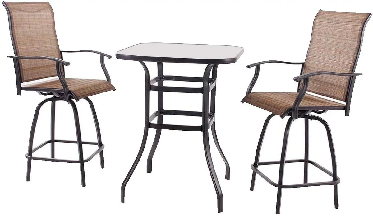 3 Piece Outdoor Cafe Furniture Set with Glass Table and 2 Chairs J5244