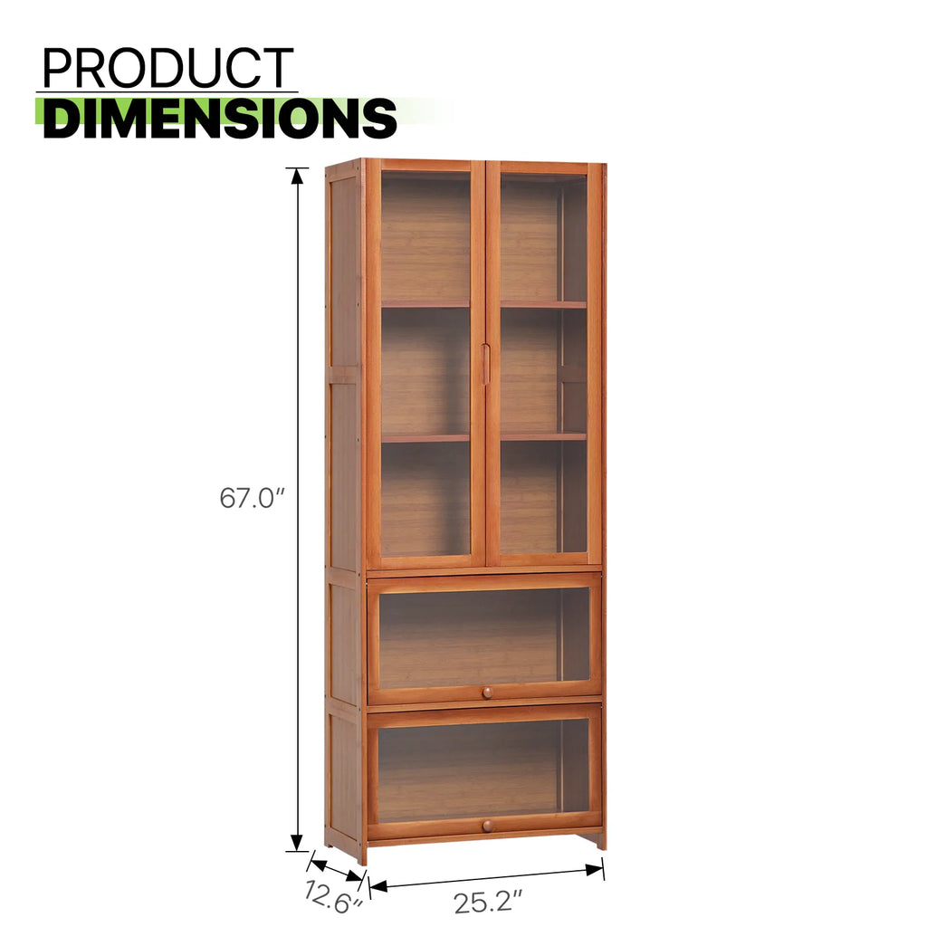 Bamboo 5 Tier Bookcase with Acrylic Doors P2269