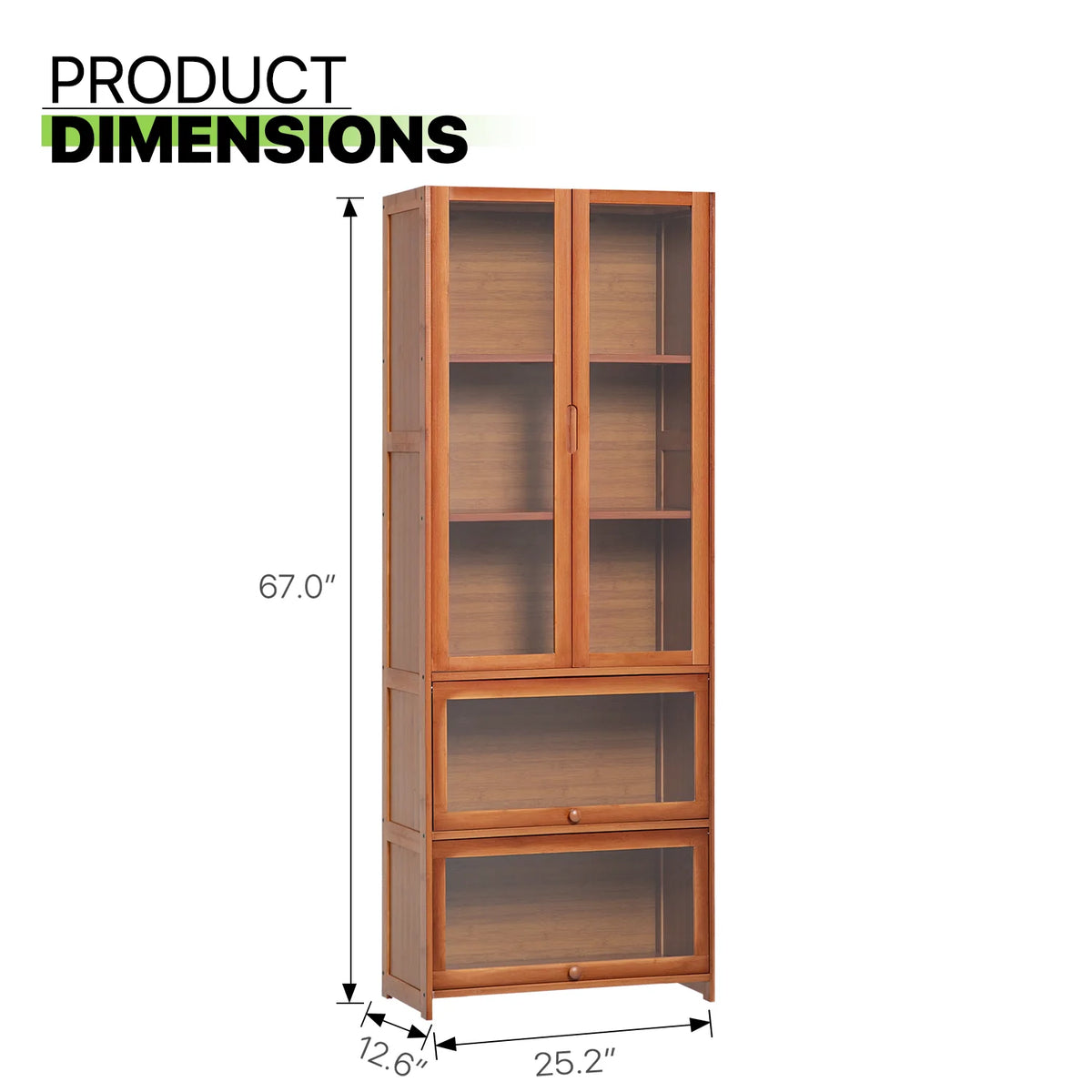Bamboo 5 Tier Bookcase with Acrylic Doors P2269