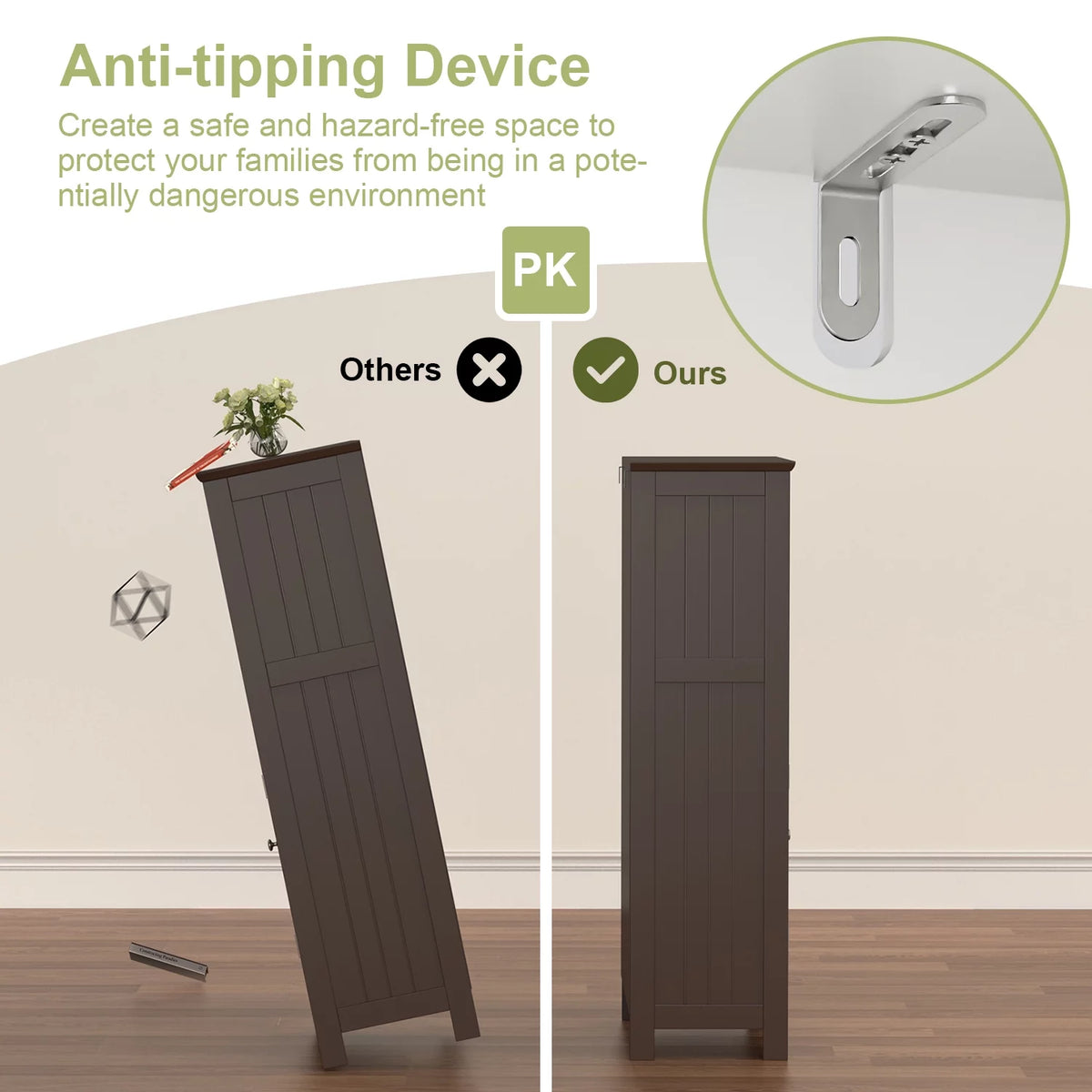Dark Brown Bathroom Storage Cabinet with Drawer and Shelf M765852