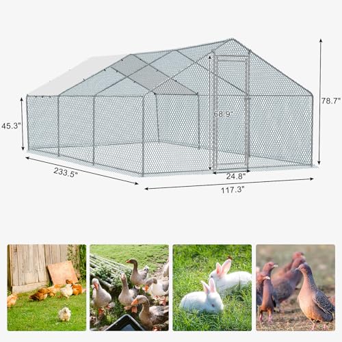 13×10 FT Metal Chicken Coop with Waterproof Cover W873