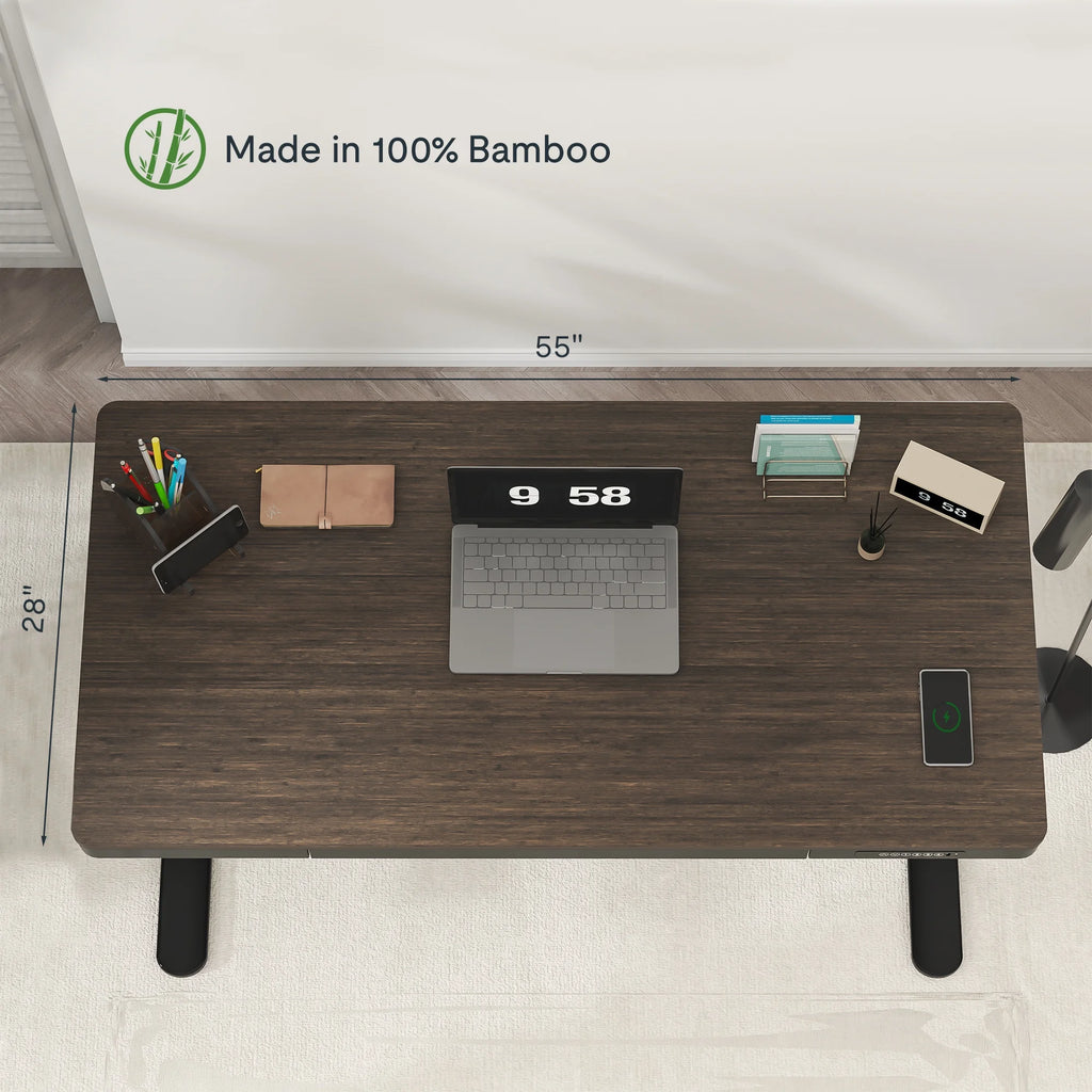 Dark Bamboo 55"x28" Standing Desk with Drawers A2863