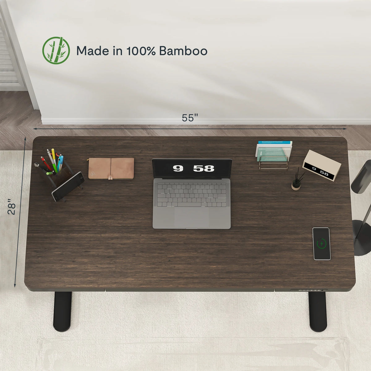Dark Bamboo 55"x28" Standing Desk with Drawers A2863