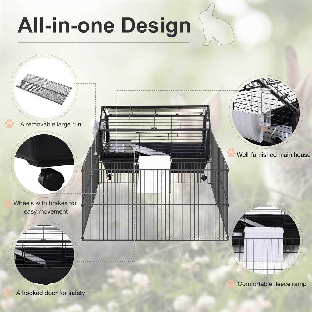 Rolling Metal Small Animal Hutch Cage with Main House and Run U5489