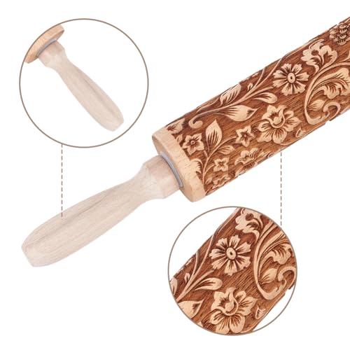Darker 3D Flower Rattan 35cm Embossed Wooden Rolling Pin O5525