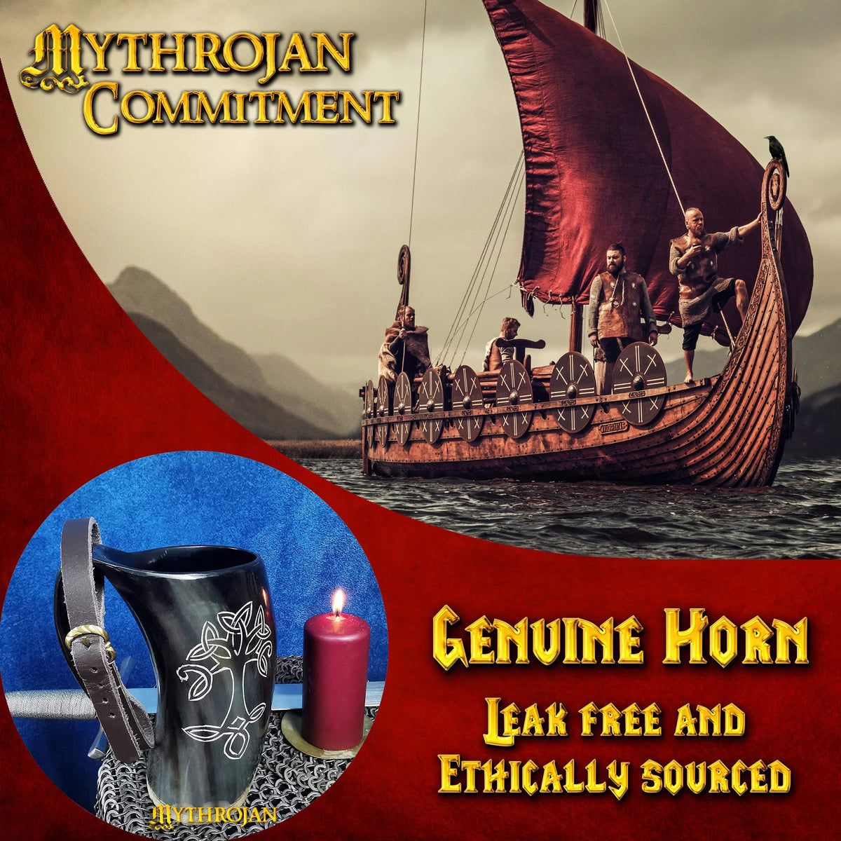 Viking Drinking Horn Tankard with Leather Strap 600ML V35233