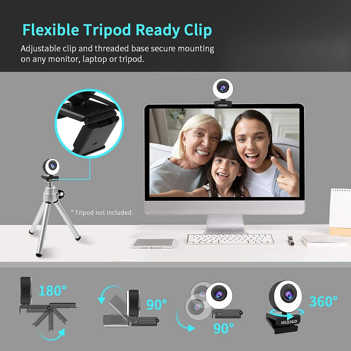1080P FHD ePTZ Webcam with Ring Light and Privacy Cover R4001
