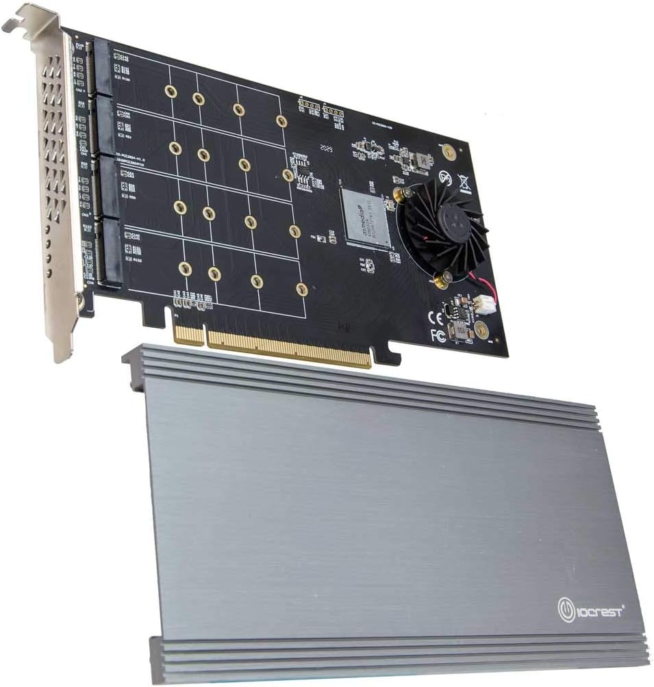 Quad M.2 NVMe Ports to PCIe 3.0 x16 Interface x8 Bandwidth Bifurcation Riser Controller A343577