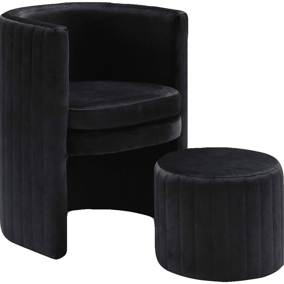 Black Velvet Accent Chair & Ottoman Set Q56136