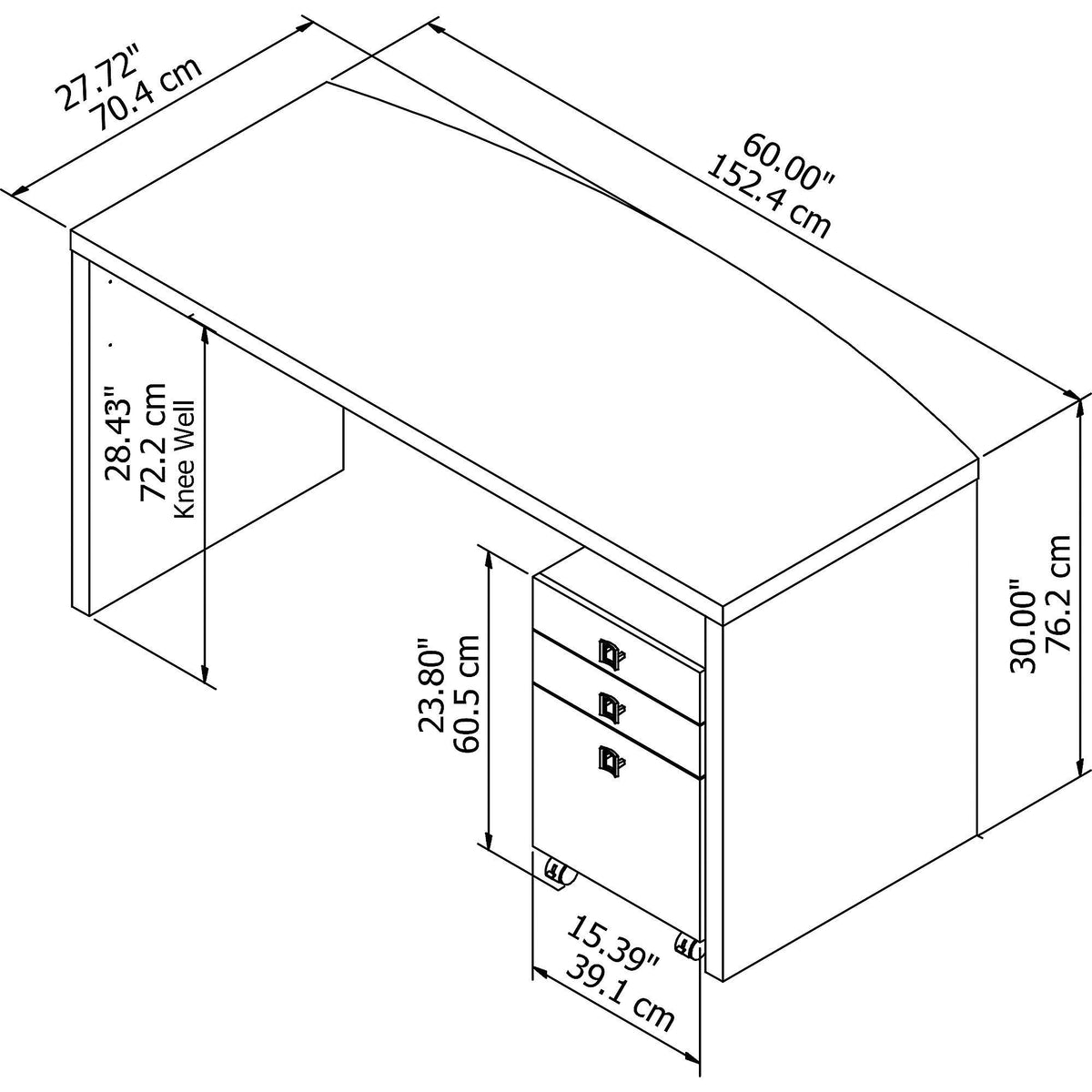 Pure White Bow Front Desk with Mobile File Cabinet K75059