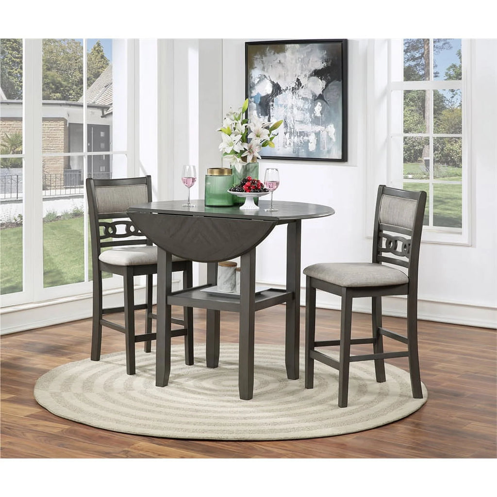 Gray Solid Wood Drop Leaf Counter Table with 2 Chairs L59118