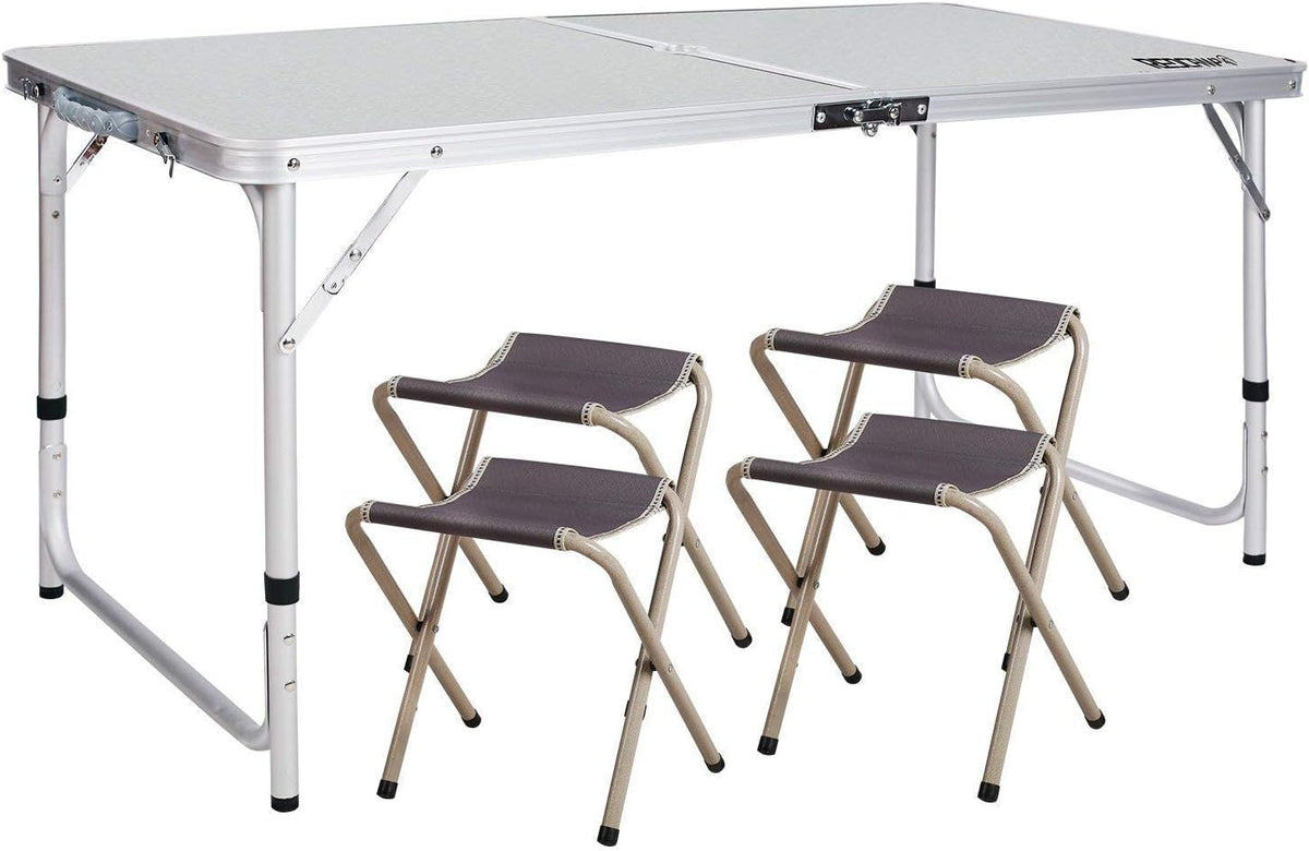 Small Folding Aluminum Camping Table with Mesh Storage Organizer, White 24 x 16 inch H45905