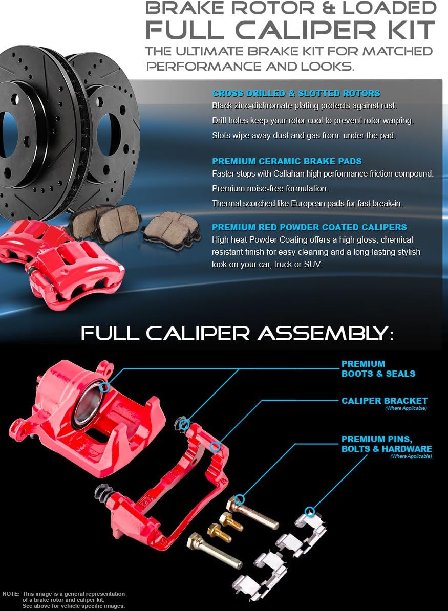 Powder Coated Red Calipers Rotors Ceramic Pads Performance Kit K6903