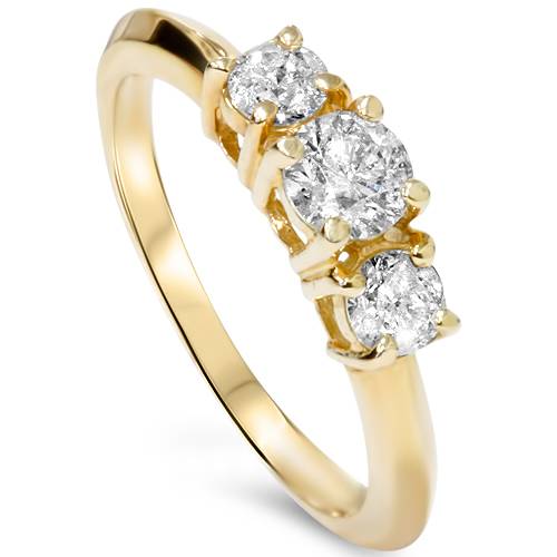 1ct Three Stone Diamond Engagement Ring 14K Yellow Gold C725