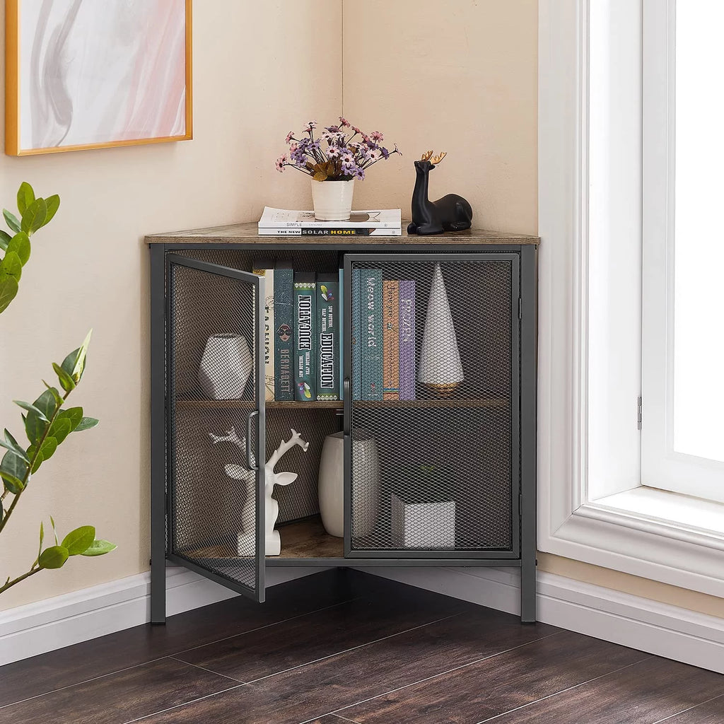 Brown and Black Corner Cabinet with Two Doors and Shelves H6925