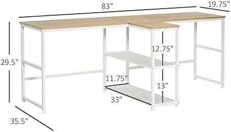 Two Person Computer Desk with 2 Storage Shelves I6988