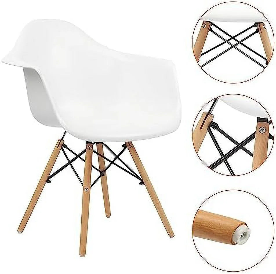 White Set of 4 Plastic Dining Chairs with Wood Legs J297605