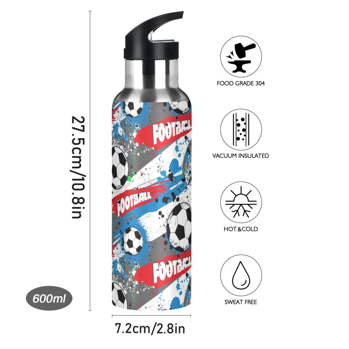 20 oz Insulated Stainless Steel Water Bottle with Straw Lid K3199