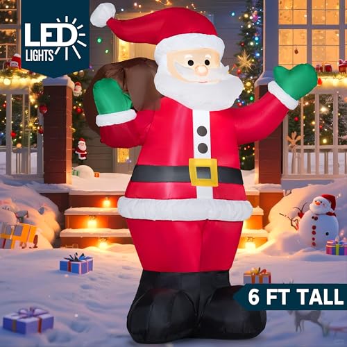 6 FT Christmas Inflatable Santa with Gift Bag with Build in LEDs N2115
