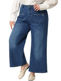 Plus Size Wide Leg Stretch Washed Long Jeans D8621