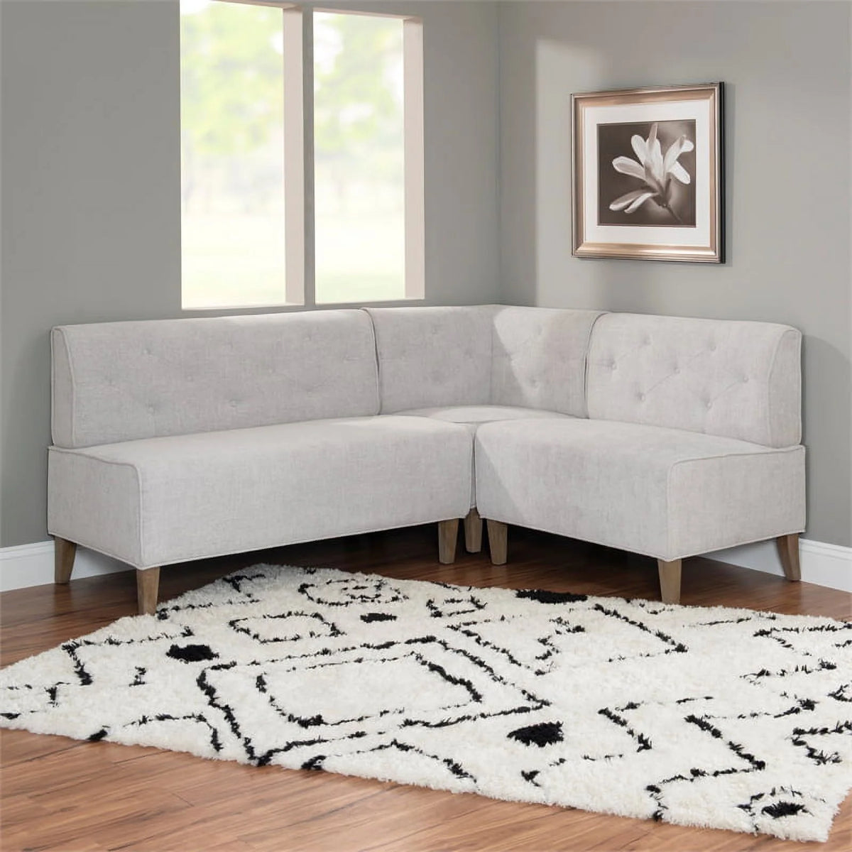 Light Grey Wood Upholstered Corner Bench R111