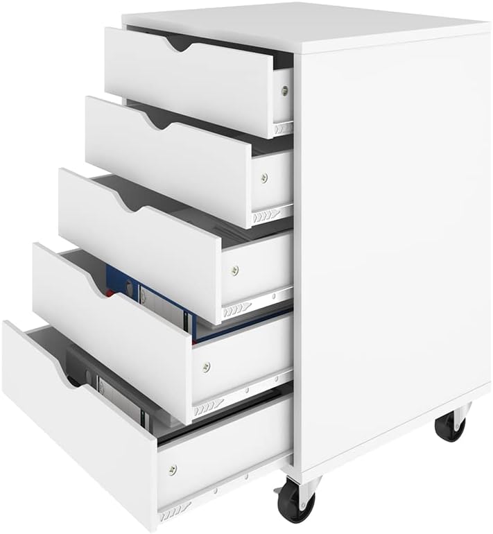 White 5 Drawer Mobile File Cabinet Y50366