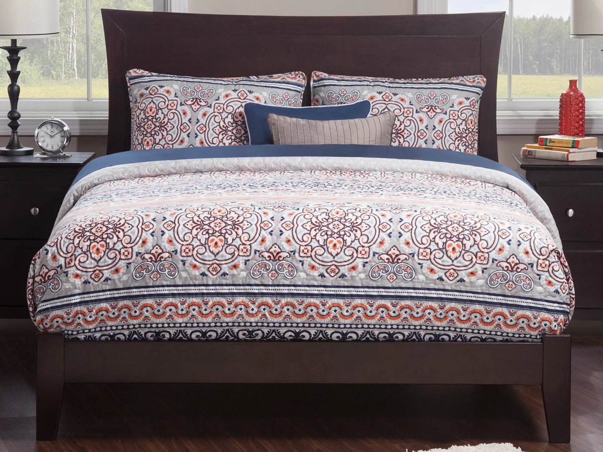 Full Low Profile Wood Platform Bed Frame with Panel Headboard C827638