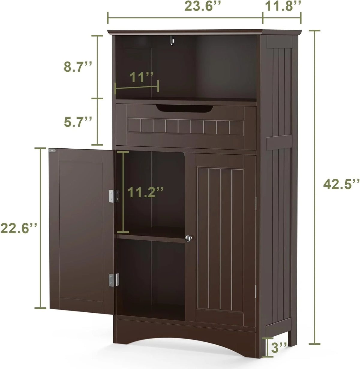 Dark Brown Bathroom Storage Cabinet with Drawer and Shelf M765852