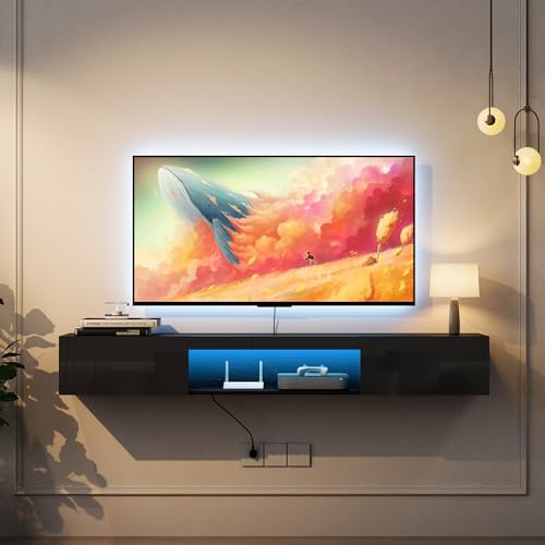65" Floating TV Stand with LED Lights and Storage I9792