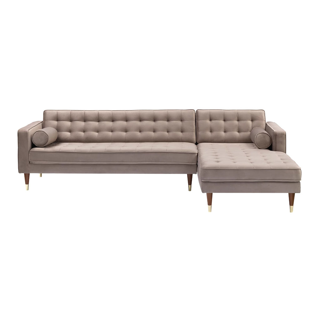 Taupe Velvet Mid Century Right Sectional Sofa D1938