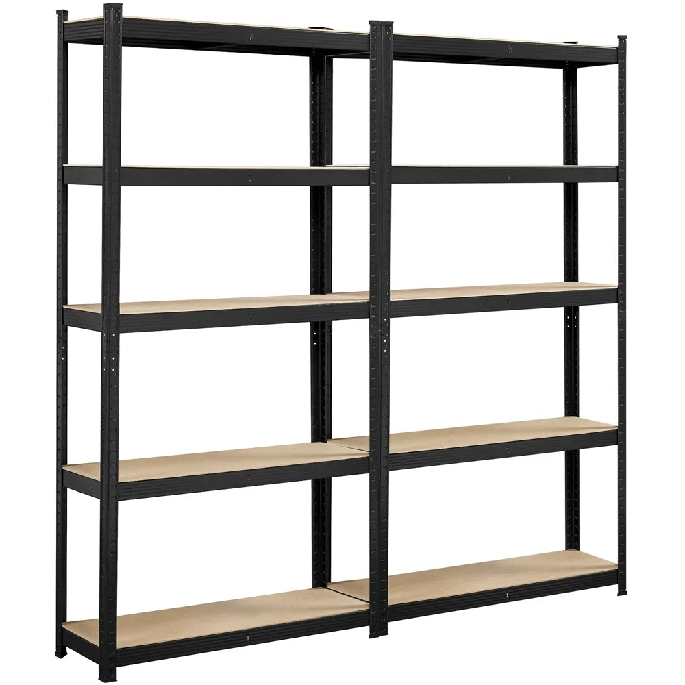 5-Shelf Adjustable Steel Storage Shelf Unit, Black, 2 Pack C706511