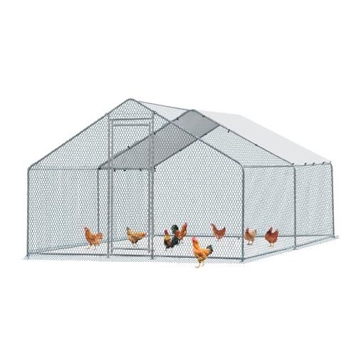 13×10 FT Metal Chicken Coop with Waterproof Cover W873