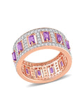 Rose Plated Sterling Silver Amethyst and White Topaz Eternity Ring Band A935545