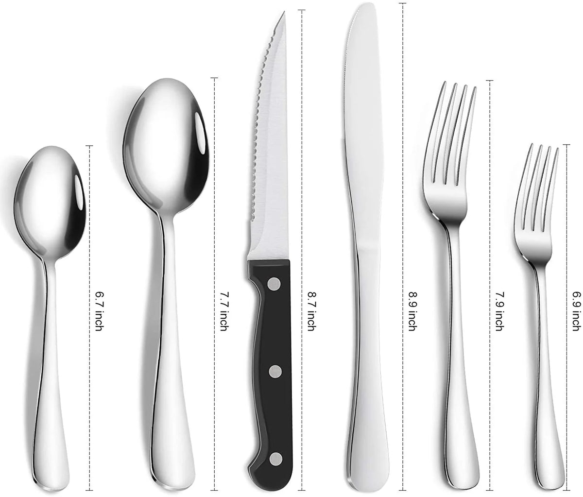 36-Piece Stainless Steel Flatware Set with Steak Knives W456