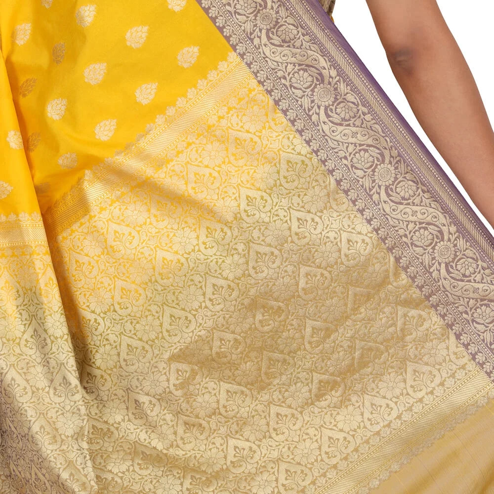 Yellow Banarasi Katan Silk Sari S4925