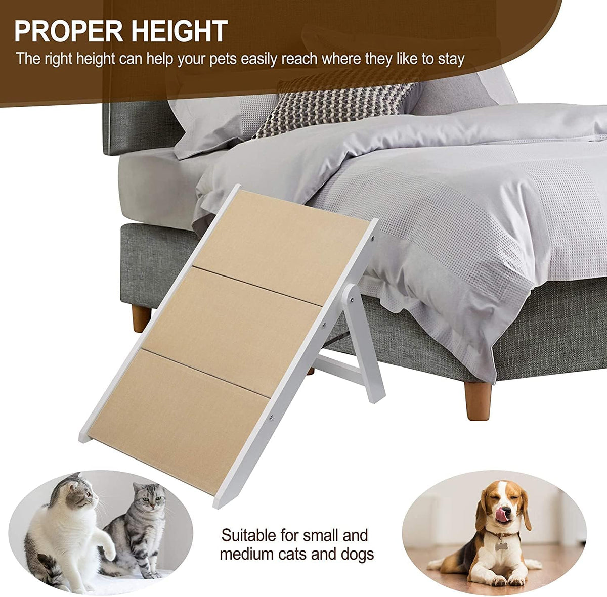 Wooden Foldable 3-Step Dog Stairs for High Beds and Cars O77611