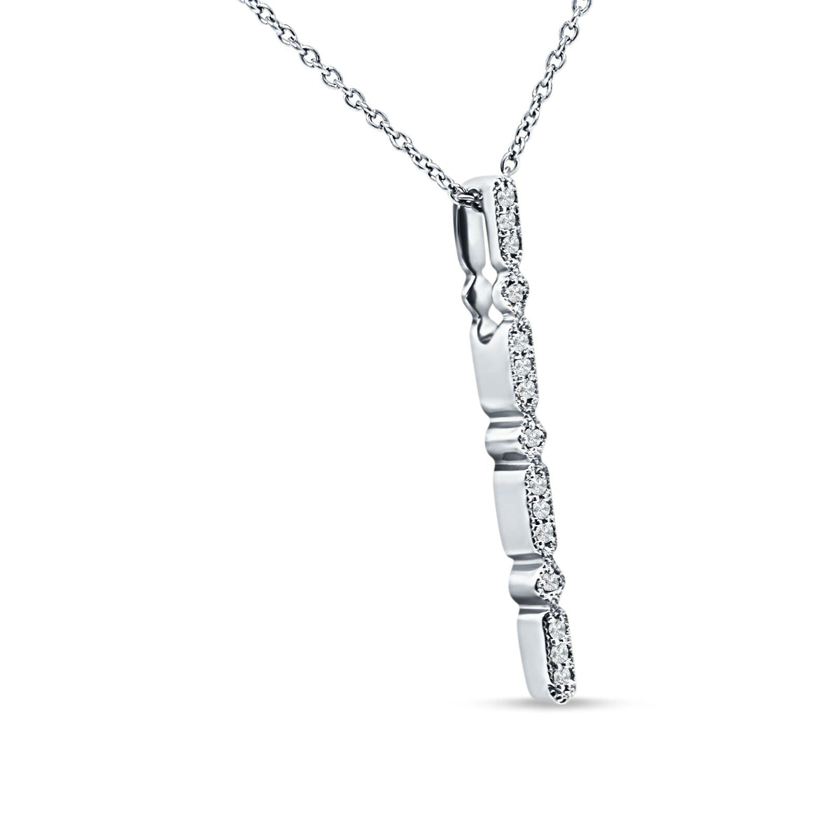 14K White Gold Diamond Drop Bar Pendant Necklace 18" H121271